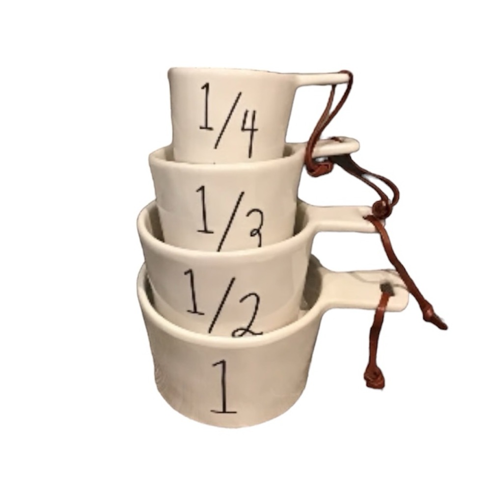 RAE DUNN White & Leather Strings on the Handles Measuring Cups